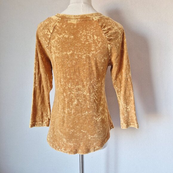 NWT Pilcro Anthropologie Acid Washed Raglan Top Cotton Knit Gold Orange - Picture 4 of 11